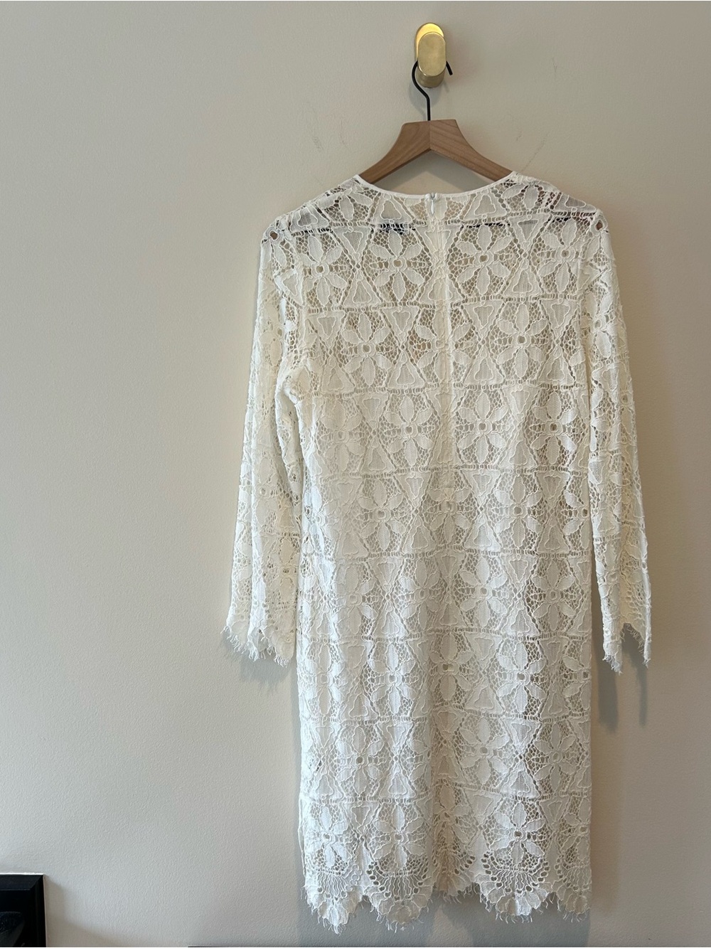 Frame Denim White Lace V-Neck Mini Dress Long Sleeve Sheer Size M - Picture 5 of 7